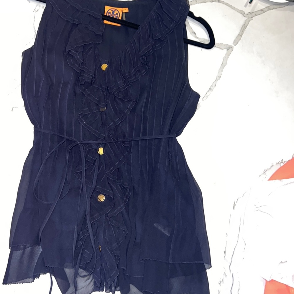 Tory Burch Sleeveless navy 100% Silk Top Size 8
